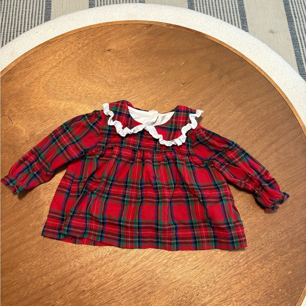 Plaid Red Kids Dress with Ruffle Collar